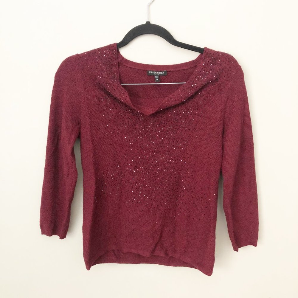 Eileen fisher merino wool gem embellished sweater size petite small